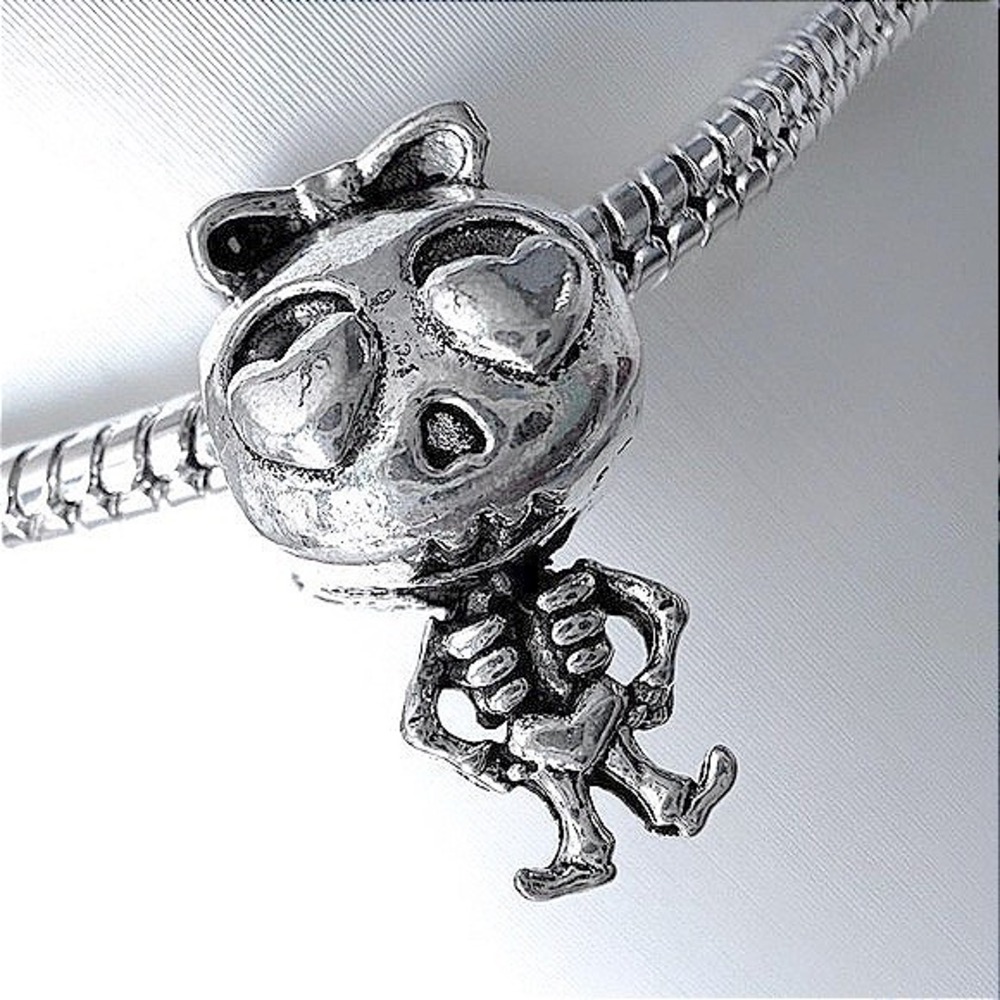 Halloween Silver Skeleton Girl with Bow‎ Bead Charm Fits Snake Chain Bracelets